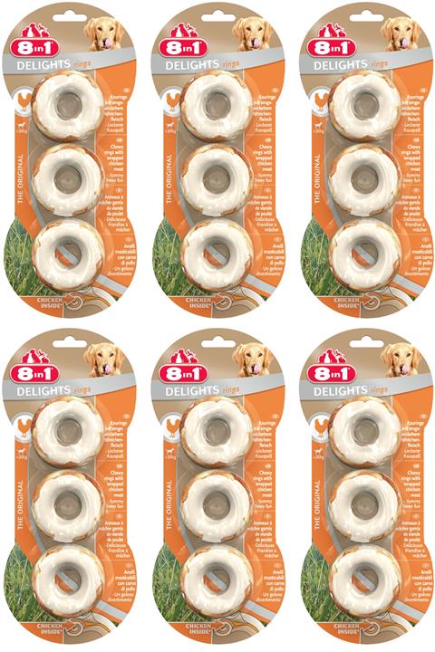 8in1 Delights Rings Köpekler Için Tavuklu Ağız Bakım Kemiği 3’lü Paket X 6 Adet