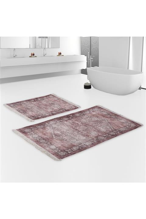 Bonny Home Buhara Djt 2li Püsküllü Banyo Paspası Seti Kaymaz Tabanlı Saçaklı Klozet Takımı