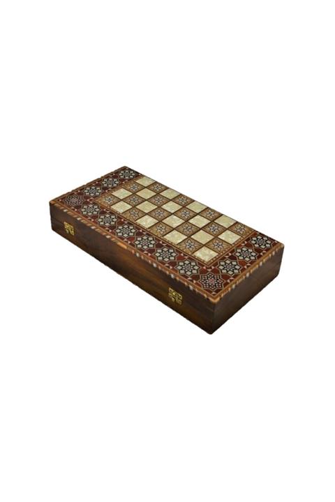 Gift Home Gifthome, El Yapımı, Masif Ahşap,sedefli,ceviz,özel Yapım, Büyük Tavla (43x21,5 cm)
