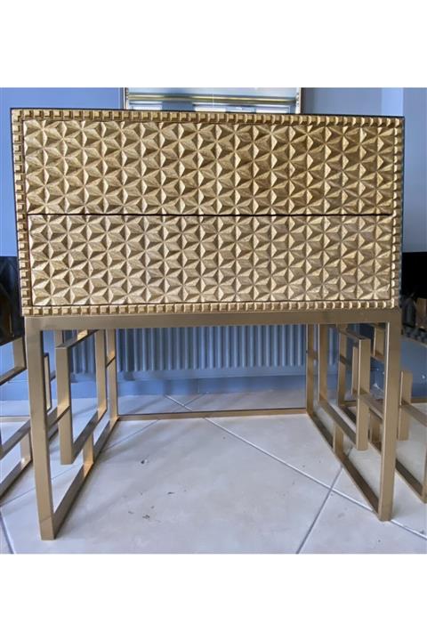 Diamond Mobilya Ayna Altın Varaklı Komodin