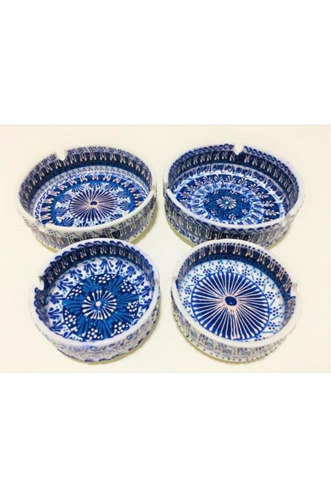 Stanpolis Çini Seramik El Yapımı Seramik 4'lü Küllük Takım-mavi