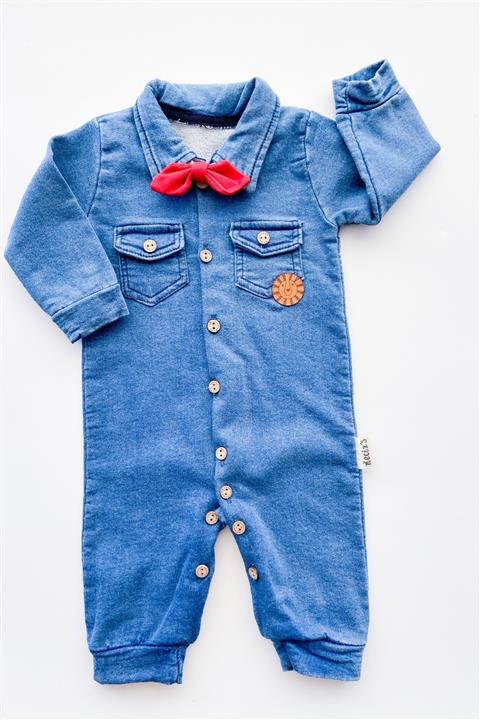 Uğurlu Bebe Bebek Dokuma Kot Kumaş Papyonlu Tulum