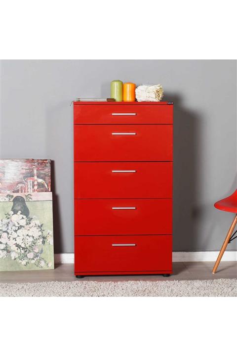 Adore Mobilya Trendline 5 Çekmeceli Şifonyer Sfn-550-kk-1 Kırmızı