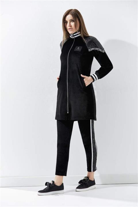 Aqua 20112 Kadife Tesettür Kadın 2li Takım