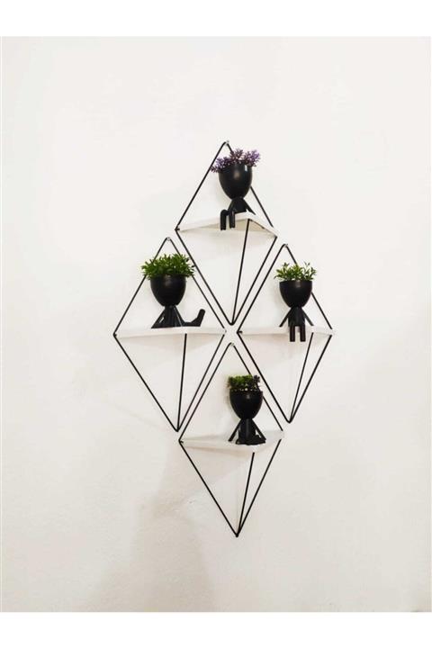 Movia Home 4 Adet Dekoratif Duvar Rafı Kalın Telli Çok Amaçlı