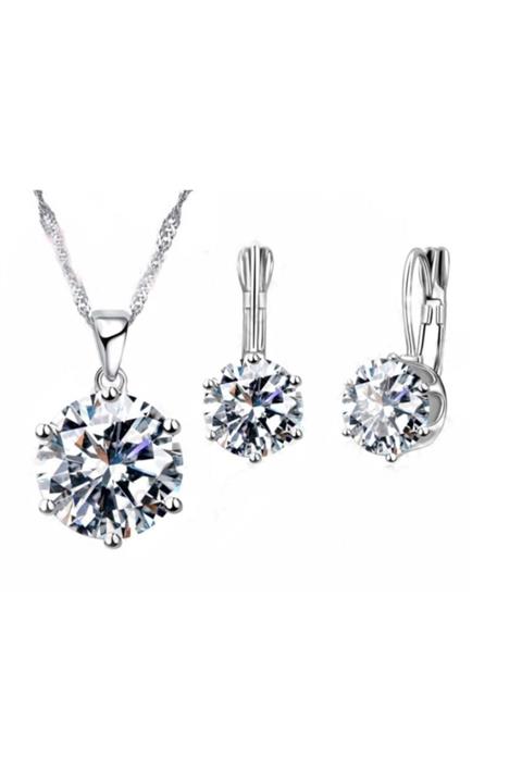 Trend Kolye Zirkon Taşlı Gümüş Takı Set