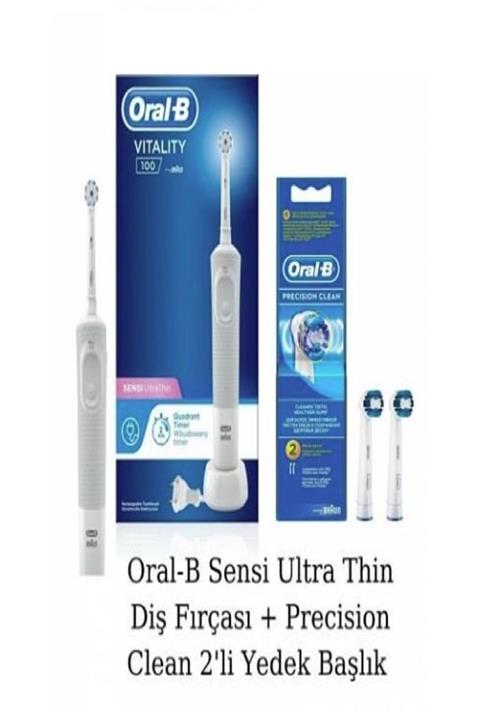 OralB Vitality D100 Sensi Ultra Thin Şarj Edilebilir Diş Fırçası + Precision 2'li Yedek Başlık