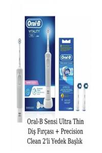 OralB Vitality D100 Sensi Ultra Thin Şarj Edilebilir Diş Fırçası + Precision 2'li Yedek Başlık