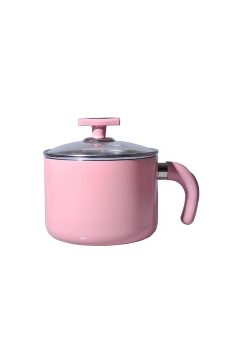 SARACHOME Pembe Cena Granit Cam Kapak Cezve 16 cm