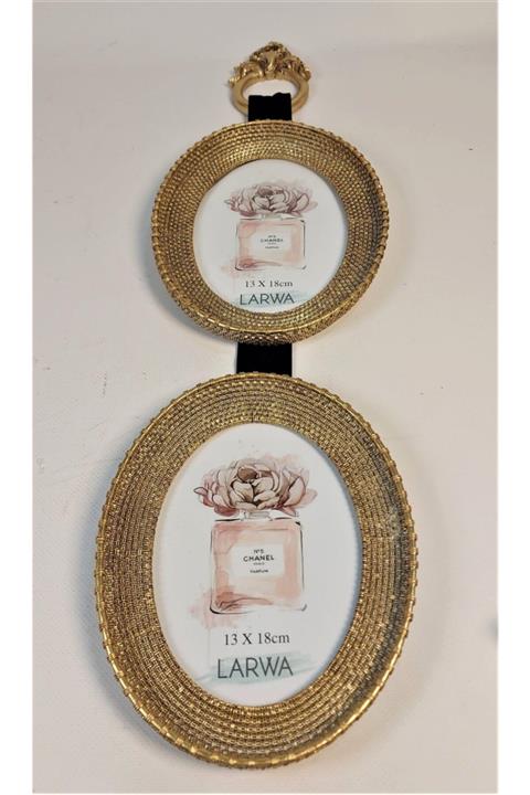 Teşup Polyester Fotoğraf Çerçevesi ,resim Çerçvesi ,larwa Hasır Oval 2 Li Gold