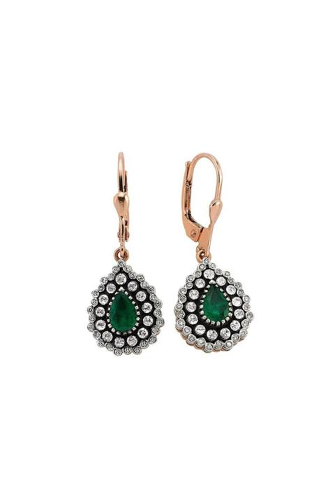 Iryum 0.49 Karat Elmaslı Damla Zümrüt Küpe Ee184