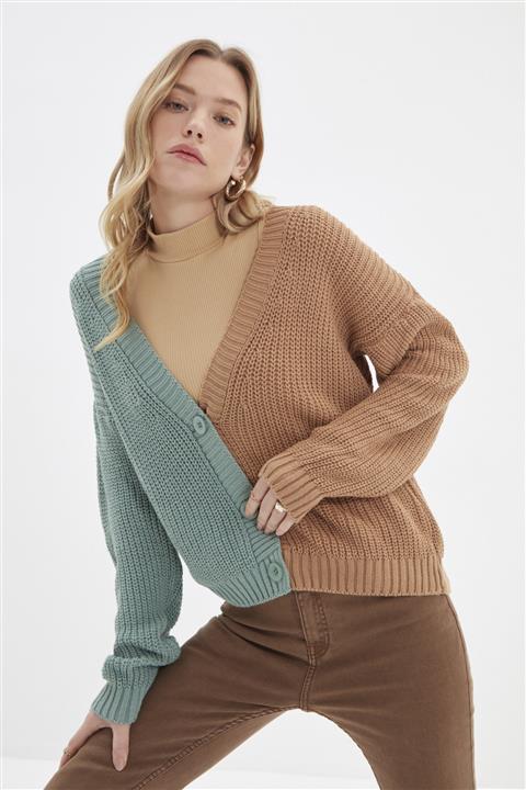 TRENDYOLMİLLA Mint Renk Bloklu Triko Hırka TWOAW22HI1231