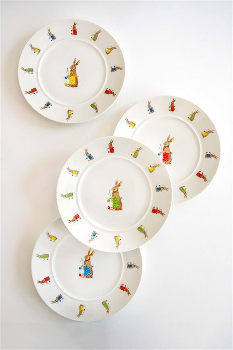 Bursa Porselen Dekor Renkli Tavşan 4 Parça Servis Tabağı