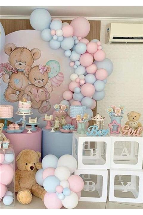 selens party Makaron Mavi Pembe Balon Balon Zincir 60 Adet