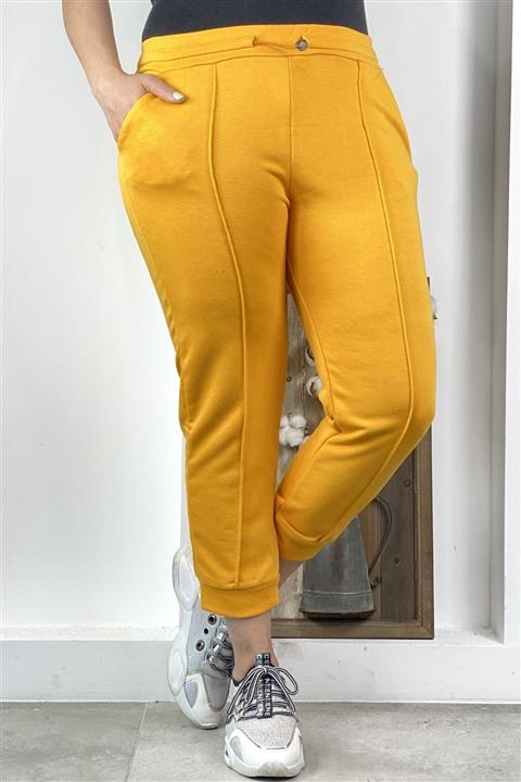 Chicbag Kadın Hardal Yan Cepli Ön Dikişli Eşofman Altı