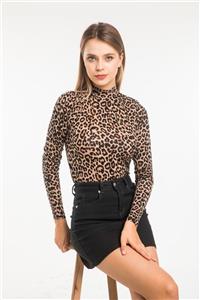 ladyzey Kadın Yarım Balıkçı Leopar Desenli Body