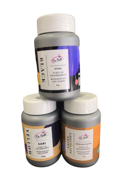 Dr. Gusto Dr Gusto 3 Lü Set Siyah/ Sarı / Çikolata Kahve Su Bazlı Toz Gıda Boya 75gr