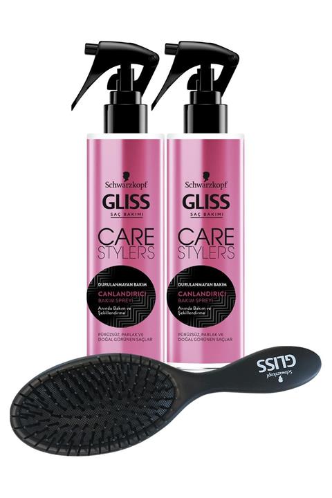 Gliss Schwarzkopf Glıss Care Sytlers Canlandırıcı Saç Bakım Spreyi X 2 Adet + Saç Fırçası