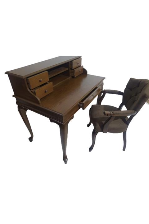 BENGİ TİCARET Bengi Çalışma Masa Eskitme Kulp Ceviz Ve Klasik Kelebek Sandalye Takımı