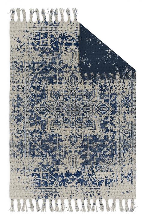 Else Halı Else Lacivert Etnik Ottantik Desenli Kara Tezgah Dokuma Çift Taraflı Yıkanabilir Kilim