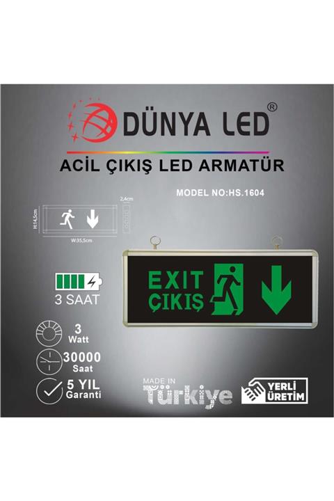 DÜNYA LED Hs.1604 Exıt Çıkış Aşağı Yön