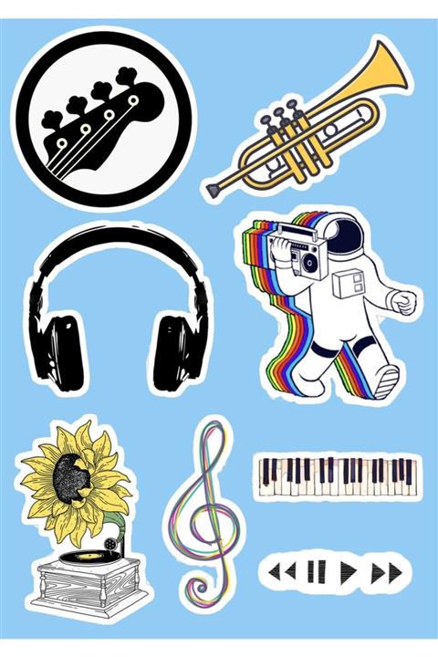 SilverStickers Müzik Ritim Temalı Laptop Notebook Kask Çanta Sticker Etiket Seti