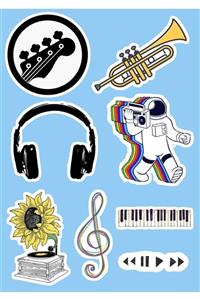 SilverStickers Müzik Ritim Temalı Laptop Notebook Kask Çanta Sticker Etiket Seti