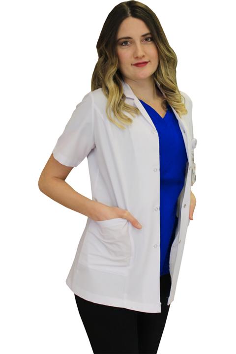 safaforma Gömlek Yaka Kadın Ceket Boy - Kısa Kol Doktor Önlüğü , Öğretmen Laboratuvar , Hastane Beyaz Önlük