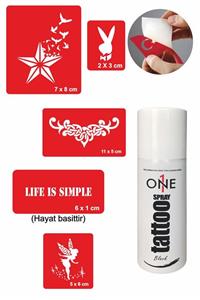 ONE SPRAY TATTOO Yıldız Playboy Tavşan Dövmesi Geçici Dövme Seti Siyah Sprey Ve 5 Desen