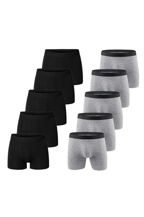 JOHN LION Erkek Siyah Gri Likralı Boxer 10'lu