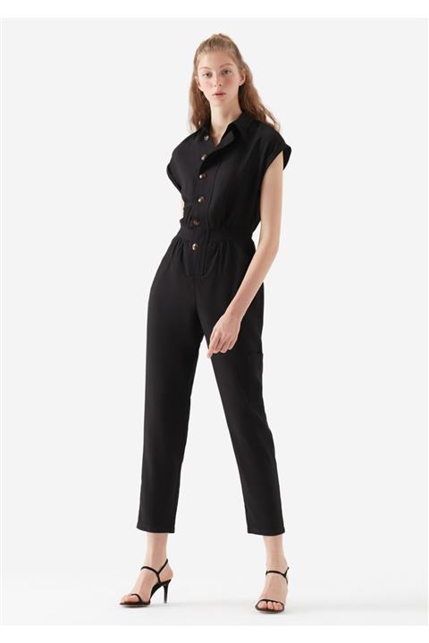 Mavi Kısa Kollu Siyah Tulum