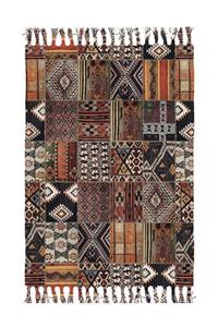 KARNAVAL HOME Babil Seri 031 Kahve Patchwork Desen Kara Tezgah Çift Taraflı Kilim