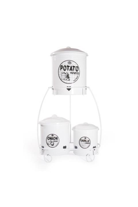 Emr 3 Lü Ferforje Standlı Patates Soğan Sarmısak Saklama Kutusu