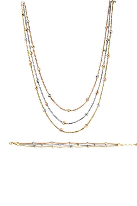 Bilezikci Kadın Sarı Dorika Çoklu Zincir Altın Set