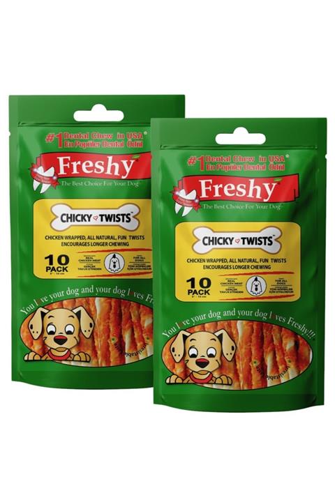 Freshy Chicky Twist - 20 Adet Tavuk Etli Burgu Çubuk - 180g - Taze Et Ile Hazırlanmıştır - 2'li Set