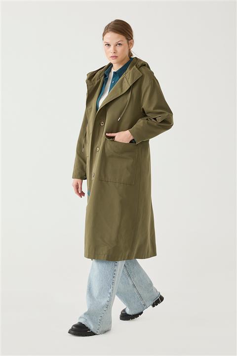 Suud Collection Haki Kapüşonlu Trençkot