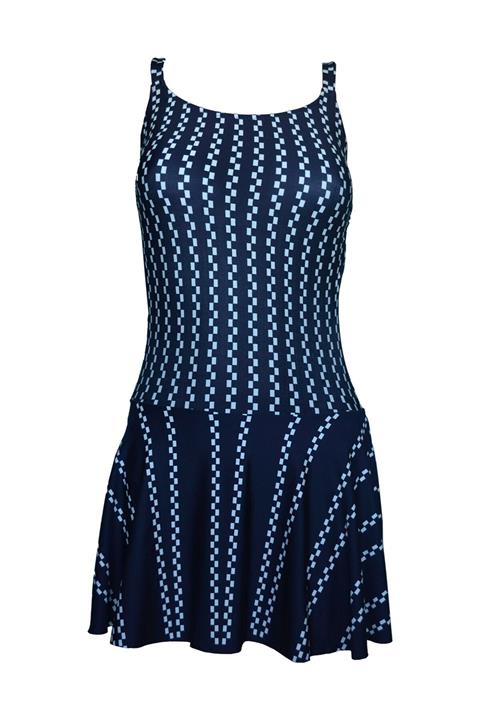 Beria Kadın Lacivert Beyaz Etekli Mayo