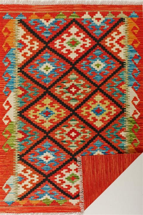 RUGSMODERN Cotton Pamuklu Çok Renkli Otantik Ve Etnik Desenli Kilim Orange 503