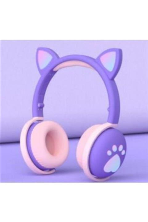 SbeeS Full Rgb Işıklı Mor Kedi Kulak Bluetooth 5.0 Wıreless Kulaklık