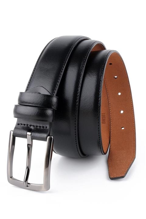 LUGMO Hakiki Deri Erkek Kemer 3,5 Cm Kumaş Ve Keten Uyumlu Siyah Renk