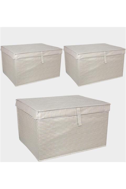ALAS 3 Adet - Kapaklı Çok Amaçlı ( Çamaşır-saklama-düzenleme Vb.) Hurç, Kutu Maxi 50x40x30 - Kahverengi
