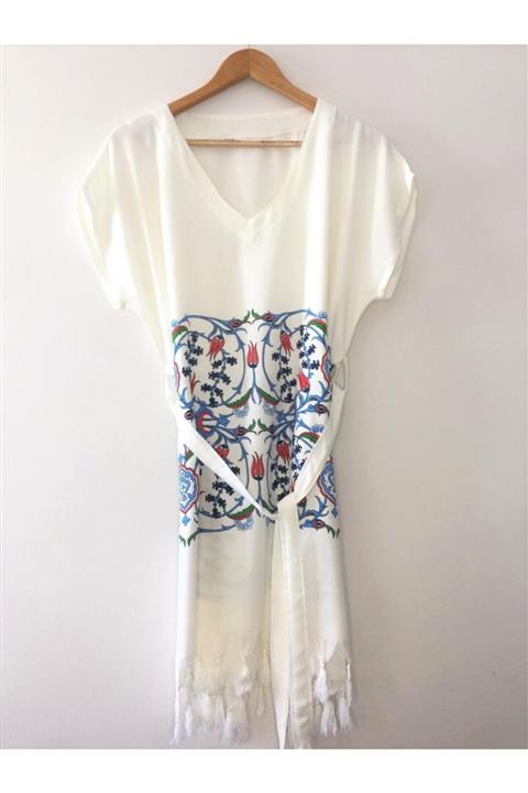 Derin Life Çini Desen Baskılı Peştemal Elbise