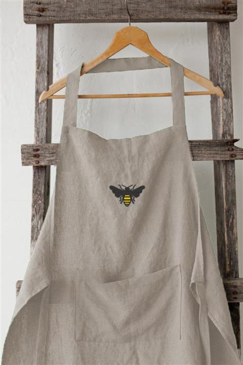 apr10 Keten Önlük Nakış Işlemeli Mutfak Önlüğü
