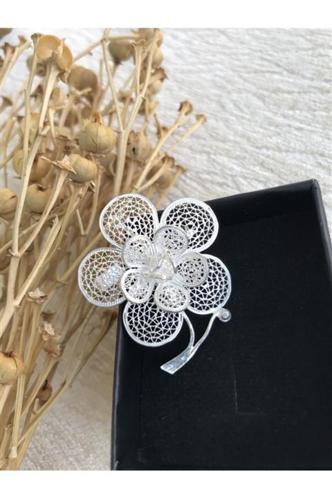 Sultan Telkari Kadın Gümüş El İşi Telkâri 925 Ayar Çiçek Model Broş