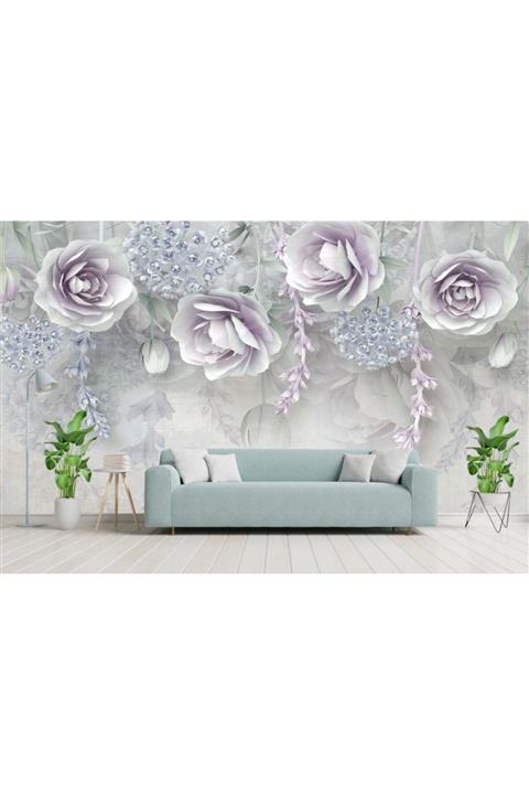 umut gergi tavan Mor Çiçekli Tek Parça Duvar Kağıdı