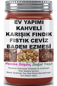 SPANA Kahveli Karışık Fındık Fıstık Ceviz Badem Ezmesi Ev Yapımı Katkısız 330gr