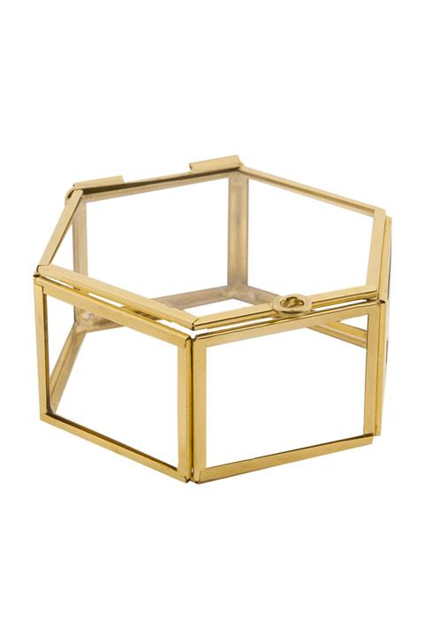 Ahşap Fikir Yüzük Kutusu  Altıgen Cam Gold
