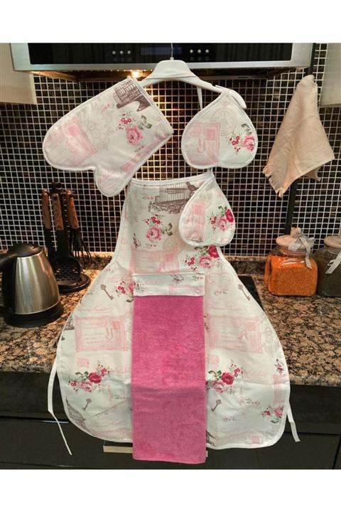 modacosmo Mutfak Önlüğü Pembe Seti 5 Parça Leke Tutmaz Su Geçirmez