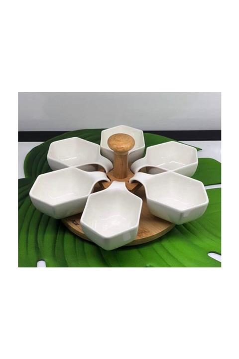 Acar Plus - Orjinal Bambu Porselen Kaseli Döner Stantlı Sosluk Çerezlik Sunumluk