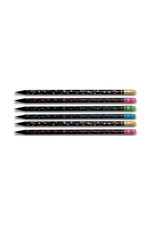 Faber Castell Party Silgili Yuvarlak Kurşun Kalem Siyah Ahşap 6 Lı Paket
